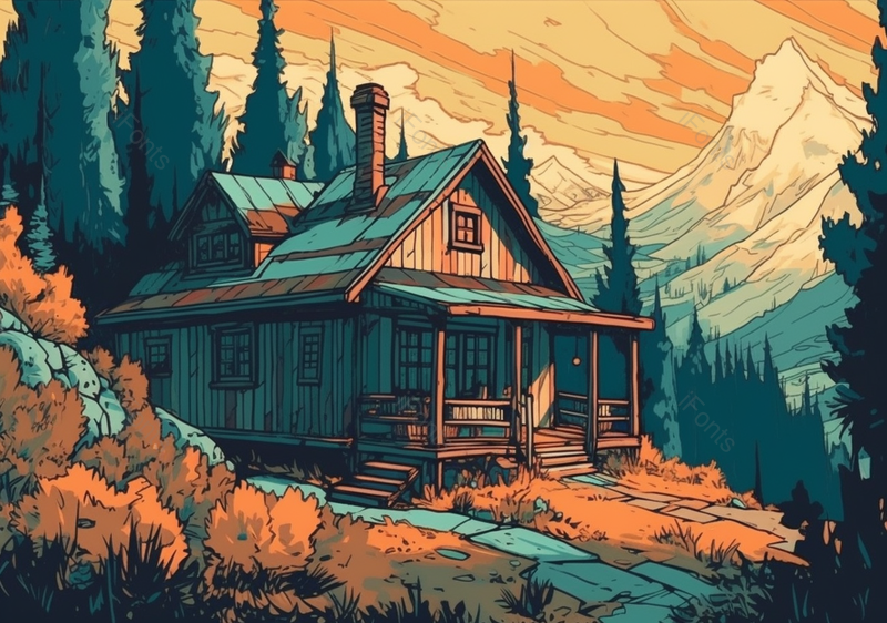 春季自然风景木屋绘画背景,插画/手绘图,插画/手绘图库,插画/手绘图下载,插画/手绘